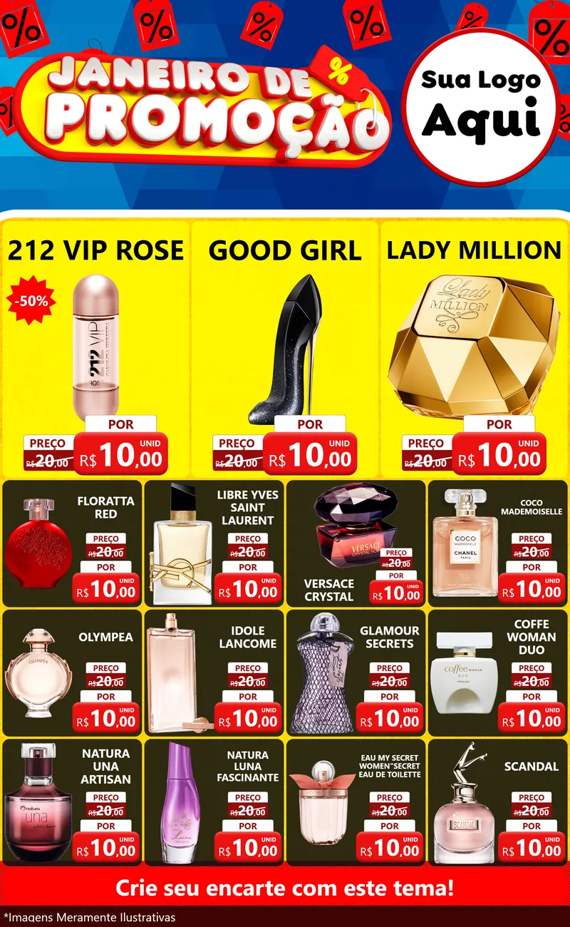 Modelo de Encarte para Encarte Grande com o tema Janeiro de Promoção para Perfumes