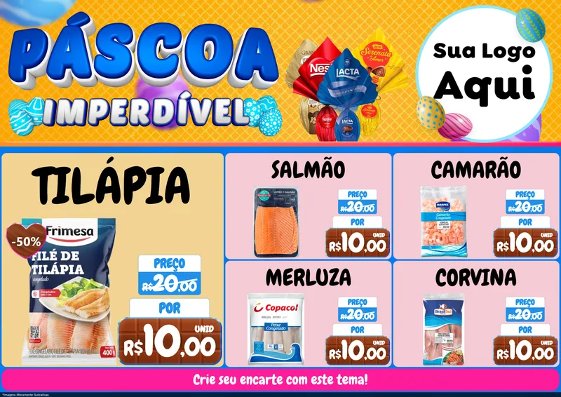 Modelo de Encarte para Encarte A4 Horizontal com o tema Páscoa Imperdível para Peixaria