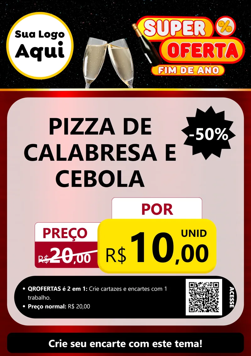 Modelo de Cartaz para Cartaz A4 Vertical com o tema Super Oferta Fim de Ano para Pizzaria