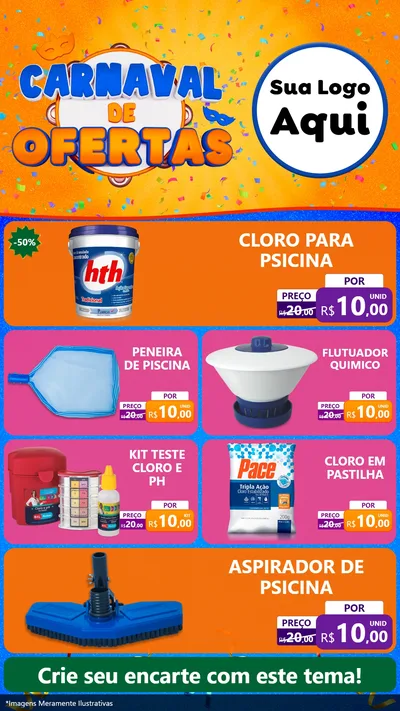 Modelo de TV para TV Vertical com o tema Carnaval de Ofertas para Produtos para Piscina