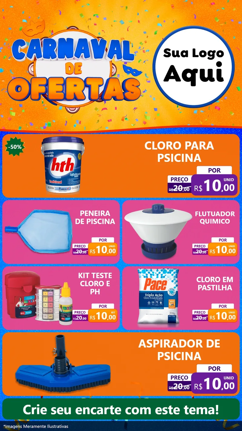 Modelo de TV para TV Vertical com o tema Carnaval de Ofertas para Produtos para Piscina