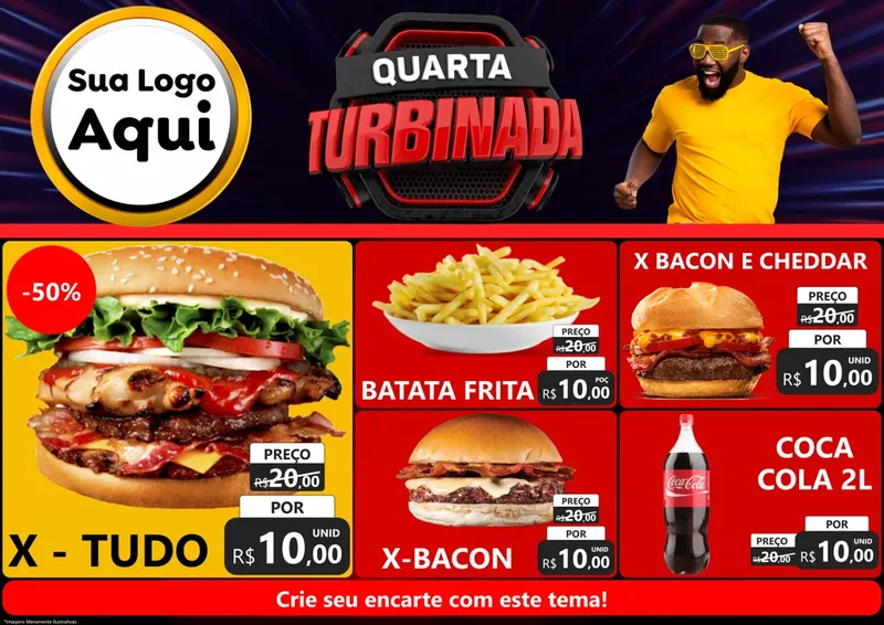 Modelo de Encarte para Encarte A4 Horizontal com o tema Quarta Turbinada para Hamburgueria
