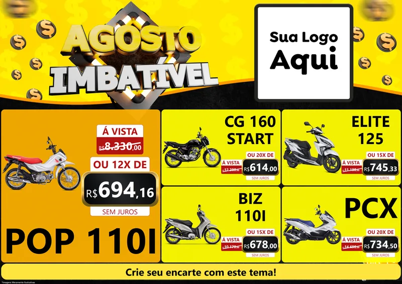 Modelo de Encarte para Encarte A4 Horizontal com o tema Agosto Imbatível para Concessionaria de Motos