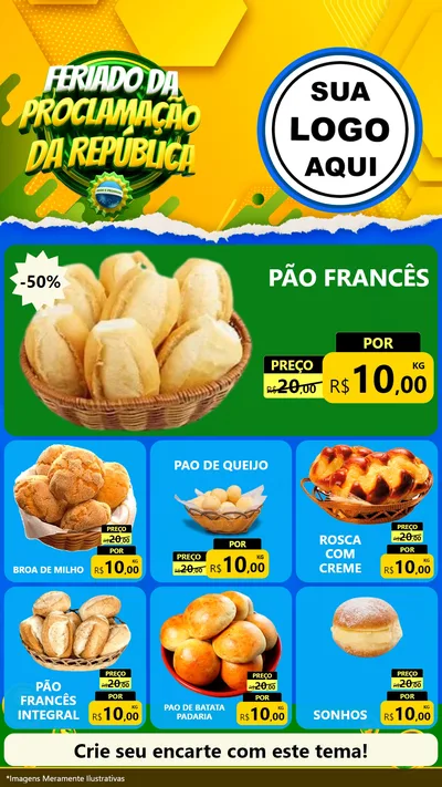 Modelo de Rede Social para Stories com o tema Feriado da Proclamação da República para Padaria
