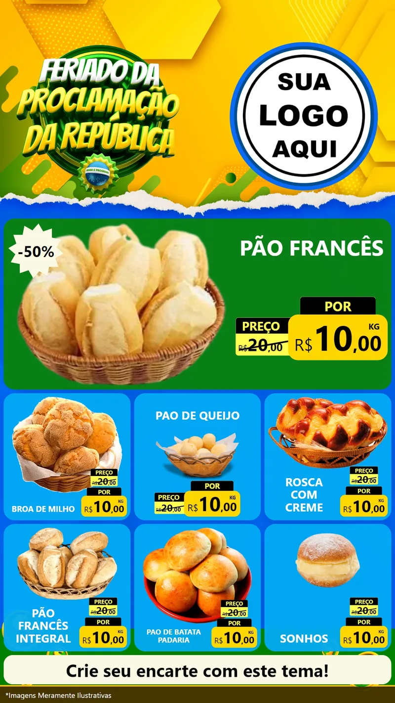 Modelo de Rede Social para Stories com o tema Feriado da Proclamação da República para Padaria