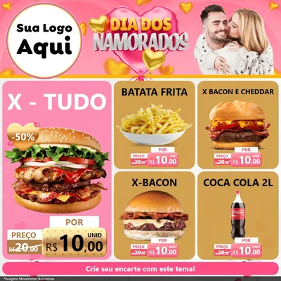 Modelo de Rede Social para Feed Facebook com o tema Dia dos Namorados para Hamburgueria