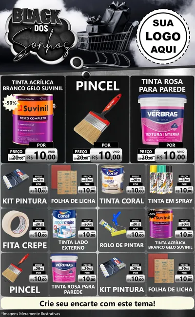 Modelo de Encarte para Encarte Grande com o tema Black dos Sonhos para Tintas e Ferramentas