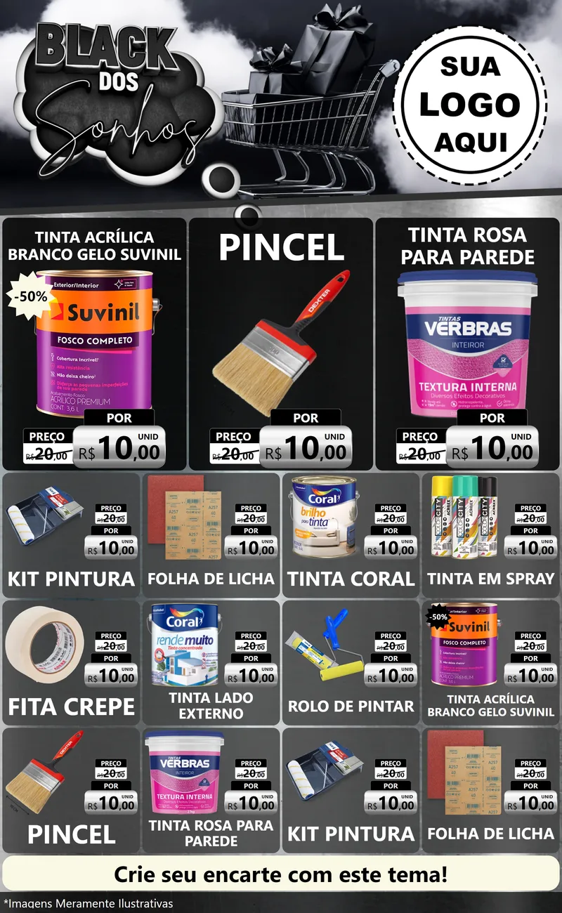 Modelo de Encarte para Encarte Grande com o tema Black dos Sonhos para Tintas e Ferramentas