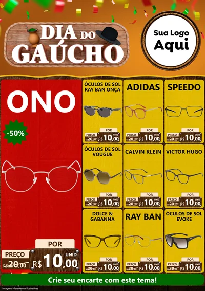Modelo de Encarte para Encarte A4 Vertical com o tema Dia do Gaúcho para Óticas