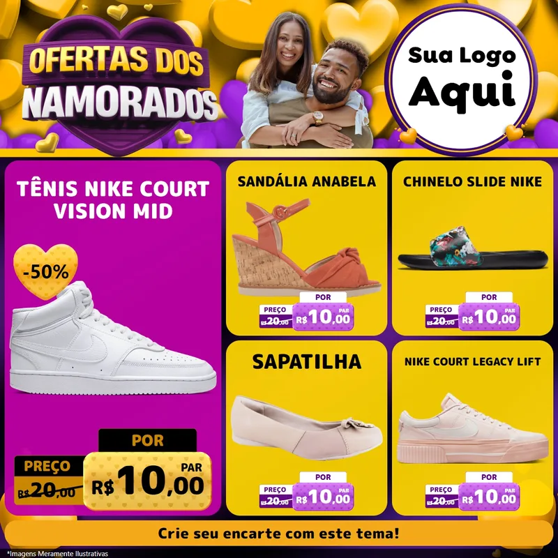 Modelo de Rede Social para Feed Facebook com o tema Oferta Dos Namorados para Calçados