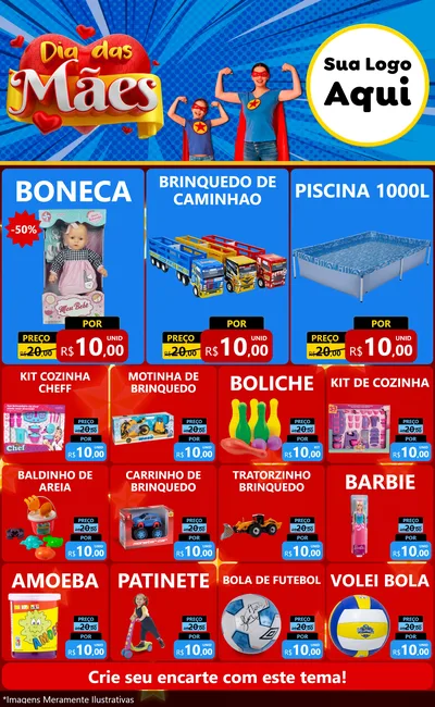 Modelo de Encarte para Encarte Grande com o tema Dia das Mães para Brinquedos