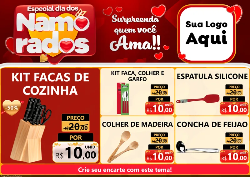 Modelo de Encarte para Encarte A4 Horizontal com o tema Especial Dia dos Namorados para Utilidades Domésticas