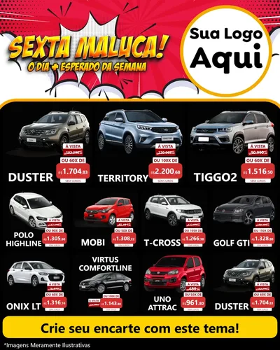 Modelo de Rede Social para Feed Instagram com o tema Sexta Maluca! para Concessionaria de Carros