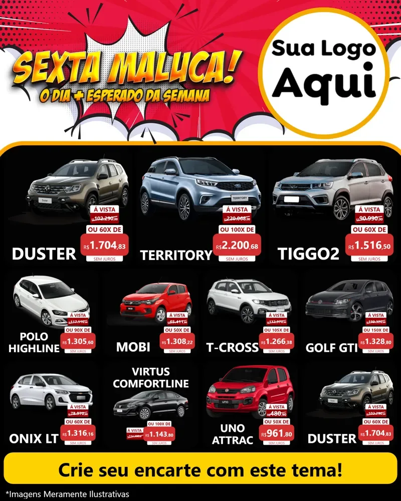 Modelo de Rede Social para Feed Instagram com o tema Sexta Maluca! para Concessionaria de Carros