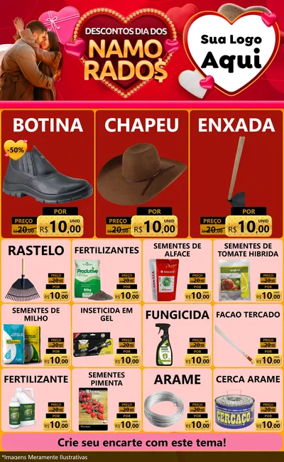 Modelo de Encarte para Encarte Grande com o tema Descontos Dia dos Namorados para Agropecuária