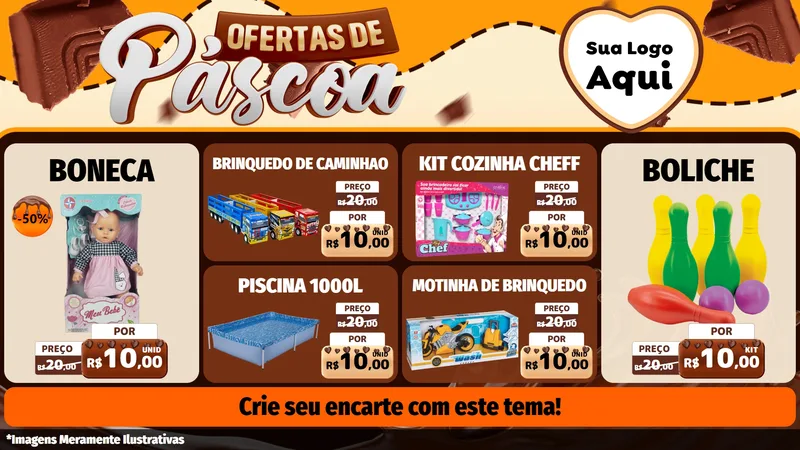 Modelo de TV para TV Horizontal com o tema Ofertas de Páscoa para Brinquedos