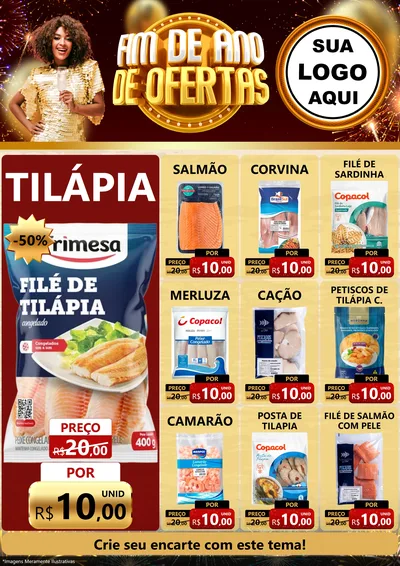 Modelo de Encarte para Encarte A4 Vertical com o tema Fim de Ano de Ofertas para Peixaria