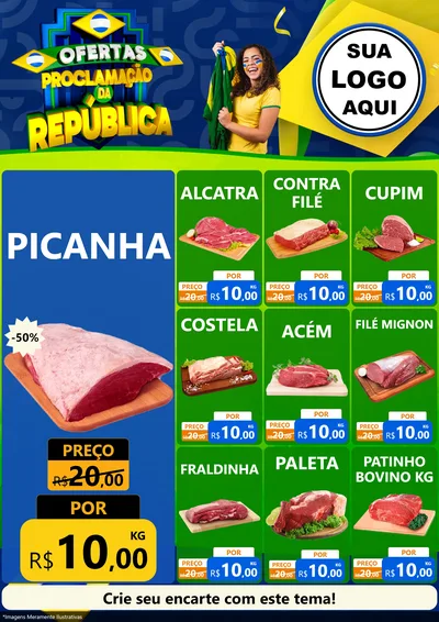 Modelo de Encarte para Encarte A4 Vertical com o tema Ofertas Proclamação da República para Açougue