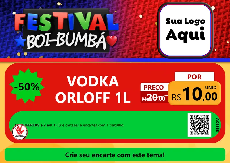 Modelo de Cartaz para Cartaz A4 Horizontal com o tema Festival Boi-Bumbá para Distribuidora de bebidas