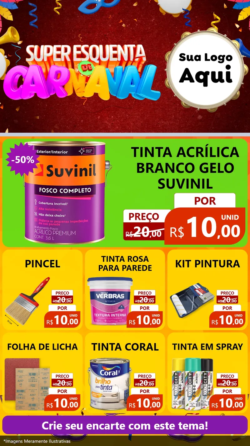 Modelo de Rede Social para Stories com o tema Super Esquenta de Carnaval para Tintas e Ferramentas