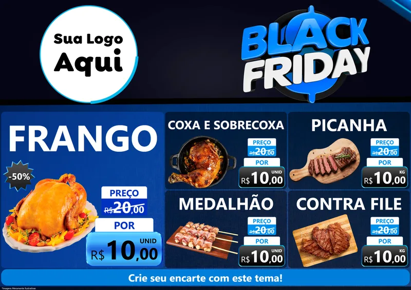 Modelo de Encarte para Encarte A4 Horizontal com o tema Black Friday para Assados