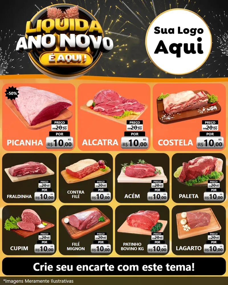 Modelo de Rede Social para Feed Instagram com o tema Liquida Ano Novo É Aqui! para Açougue