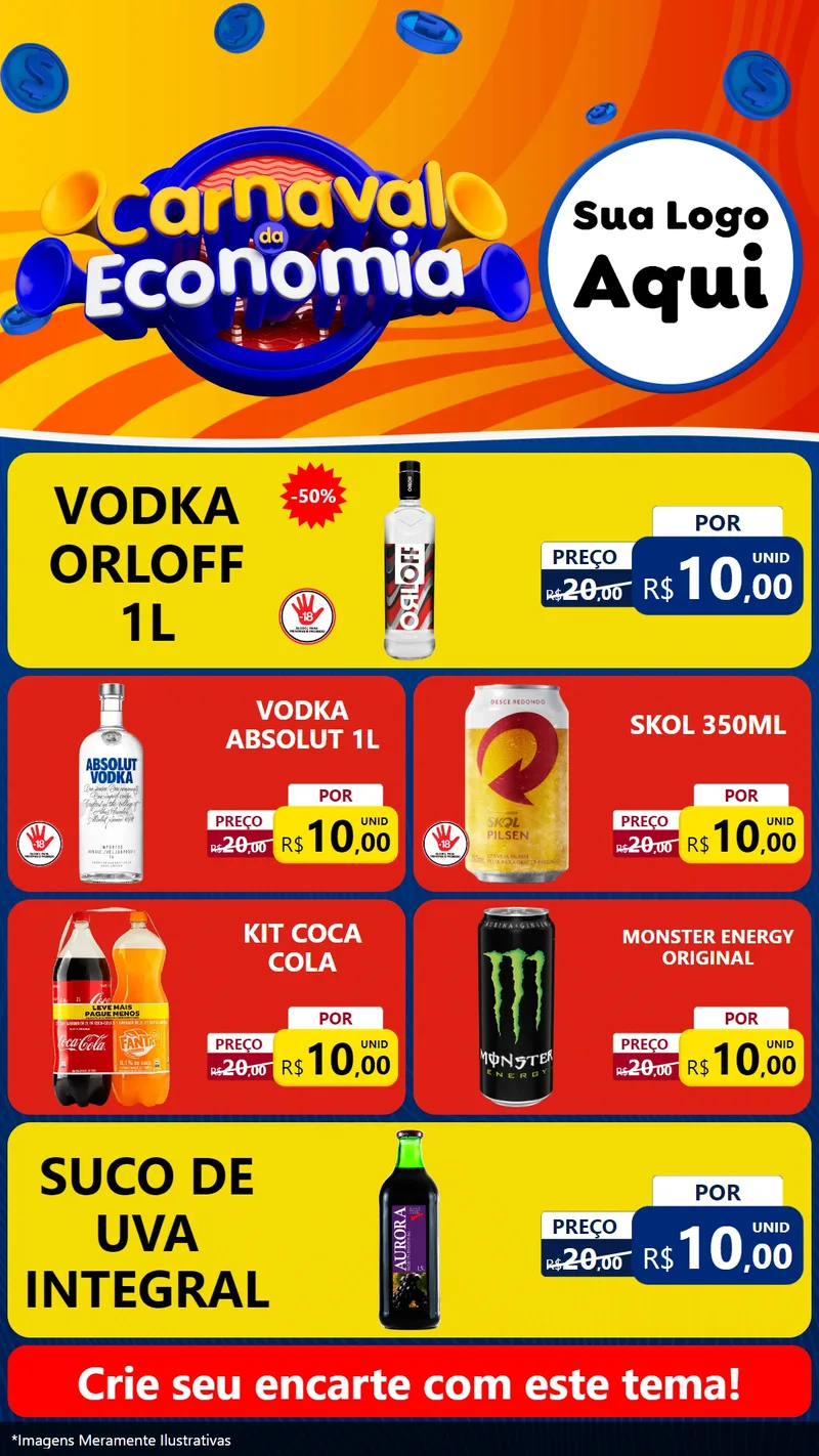 Modelo de TV para TV Vertical com o tema Carnaval da Economia para Distribuidora de bebidas