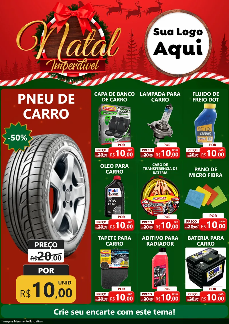 Modelo de Encarte para Encarte A4 Vertical com o tema Natal Imperdível para Auto peças