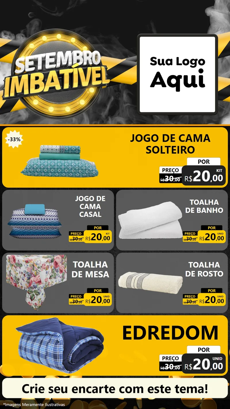 Modelo de TV para TV Vertical com o tema Setembro Imbatível para Cama, Mesa e Banho