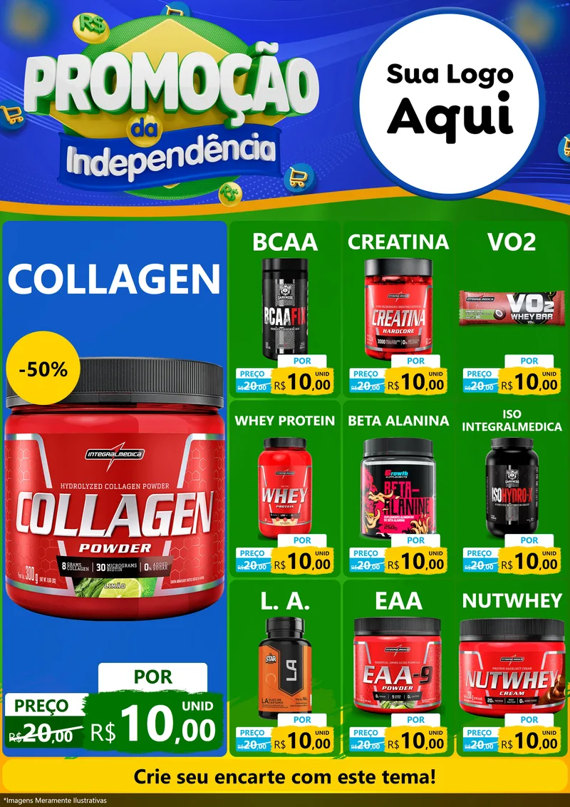 Modelo de Encarte para Encarte A4 Vertical com o tema Promoção da Independência para Suplementos alimentares
