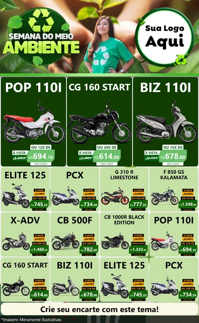 Modelo de Encarte para Encarte Grande com o tema Semana do Meio Ambiente para Concessionaria de Motos