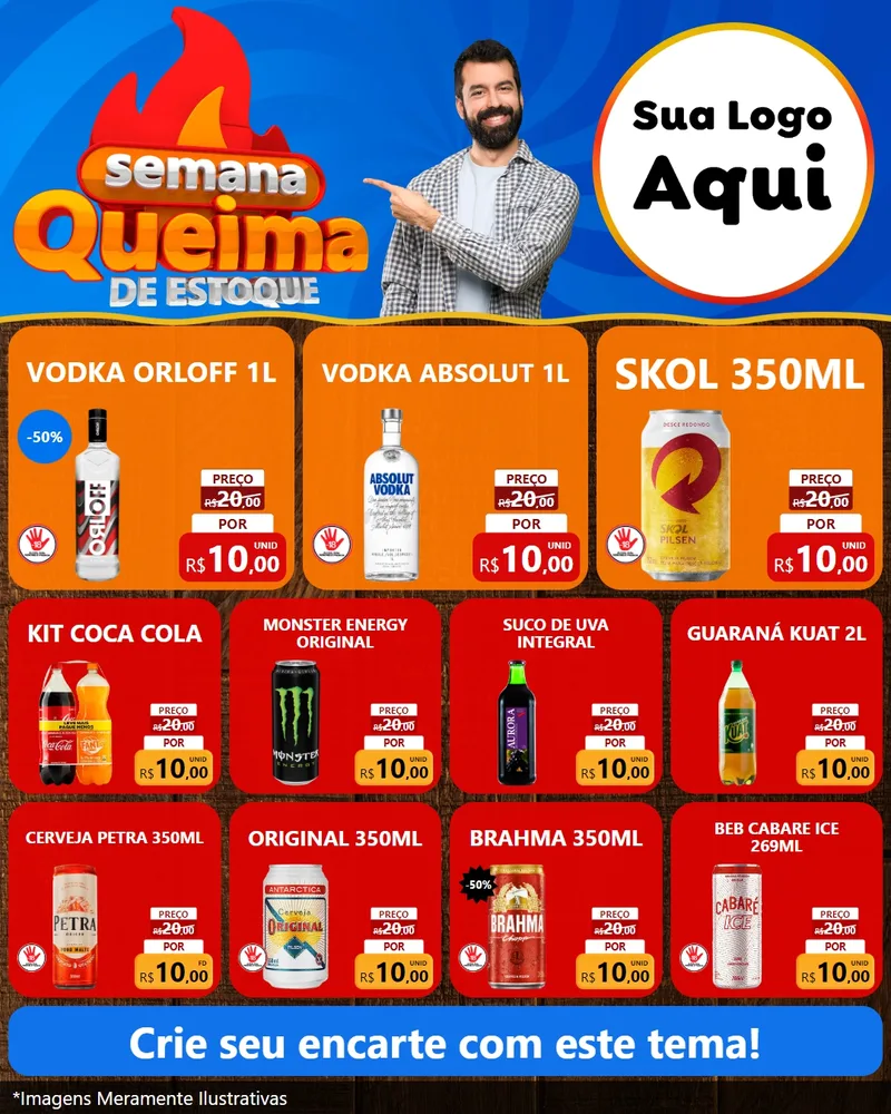Modelo de Rede Social para Feed Instagram com o tema Semana Queima de Estoque para Distribuidora de bebidas
