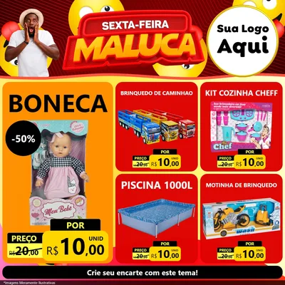 Modelo de Rede Social para Feed Facebook com o tema Sexta-feira Maluca para Brinquedos
