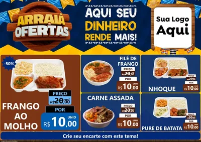 Modelo de Encarte para Encarte A4 Horizontal com o tema Arraiá de Ofertas - Junina para Restaurante