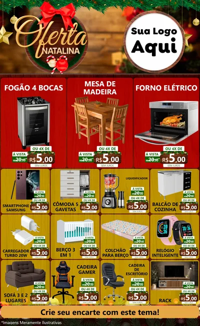 Modelo de Encarte para Encarte Grande com o tema Ofertas Natalina para Móveis e Eletro