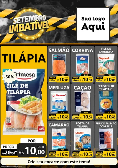 Modelo de Encarte para Encarte A4 Vertical com o tema Setembro Imbatível para Peixaria