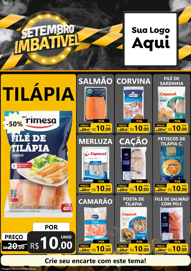 Modelo de Encarte para Encarte A4 Vertical com o tema Setembro Imbatível para Peixaria