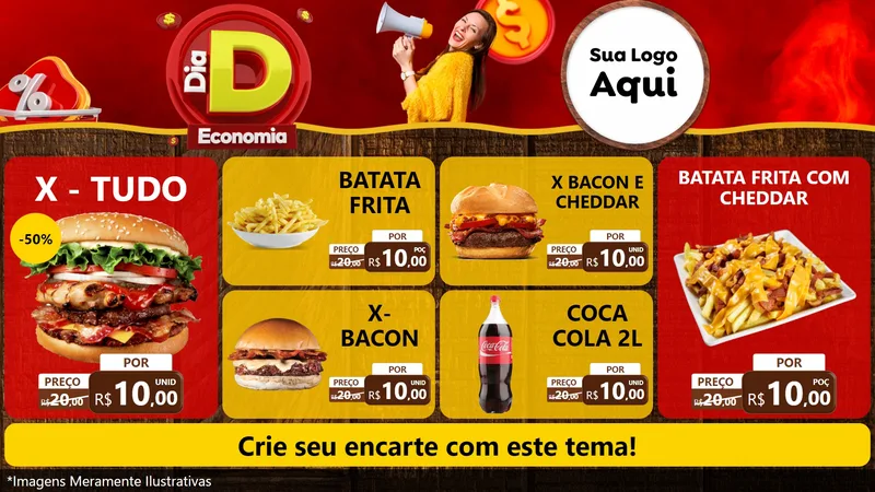Modelo de TV para TV Horizontal com o tema Dia D Economia para Hamburgueria