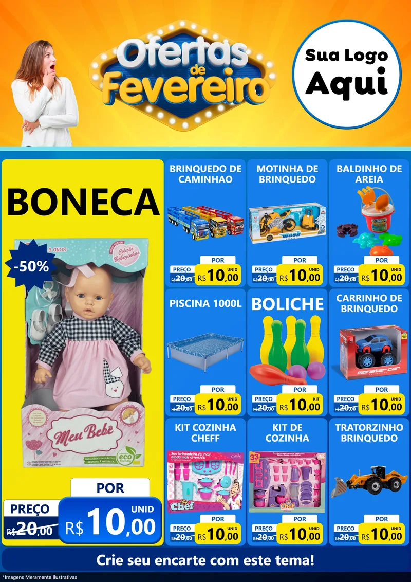 Modelo de Encarte para Encarte A4 Vertical com o tema Ofertas de Fevereiro para Brinquedos