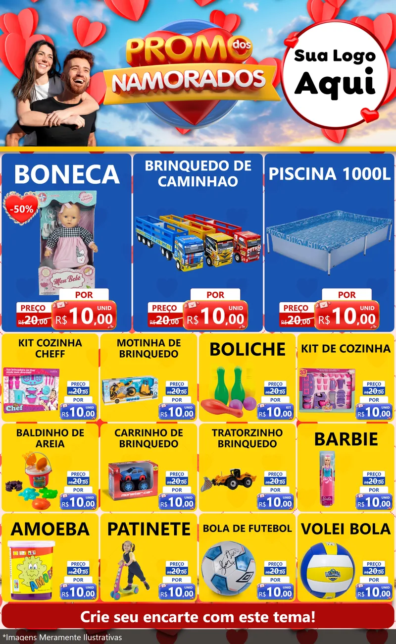 Modelo de Encarte para Encarte Grande com o tema Promo dos Namorados para Brinquedos