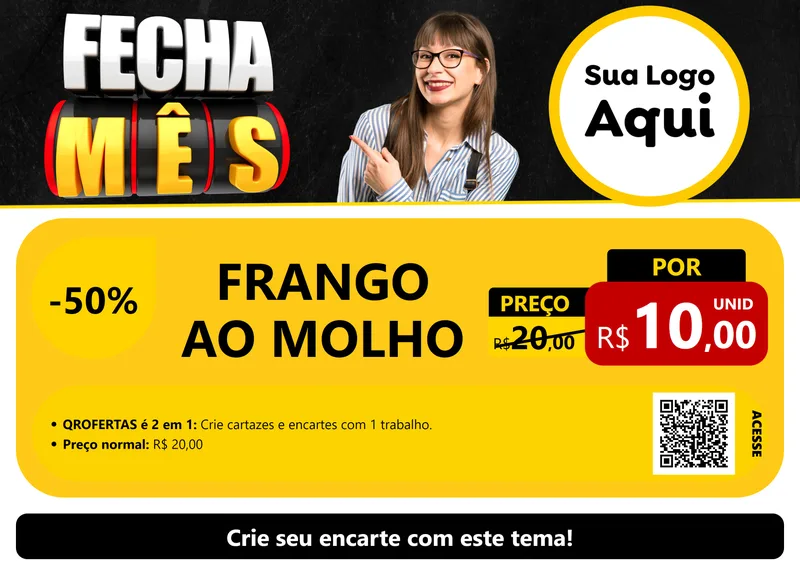 Modelo de Cartaz para Cartaz A4 Horizontal com o tema Fecha Mês para Restaurante