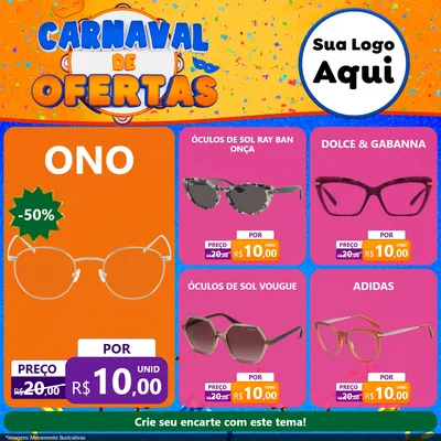Modelo de Rede Social para Feed Facebook com o tema Carnaval de Ofertas para Óticas