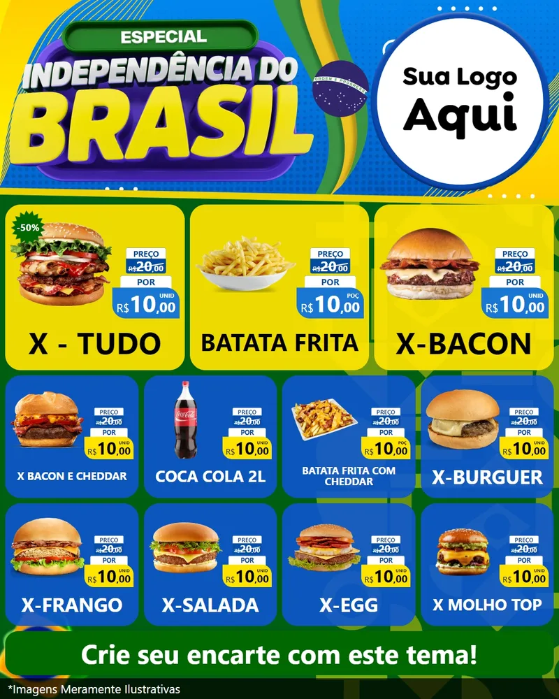 Modelo de Rede Social para Feed Instagram com o tema Especial Independência do Brasil para Hamburgueria