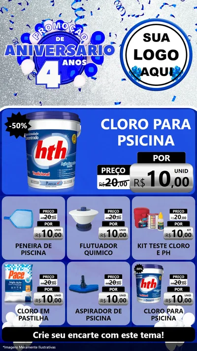 Modelo de Rede Social para Stories com o tema Promoção de Aniversário - 4 Anos para Produtos para Piscina