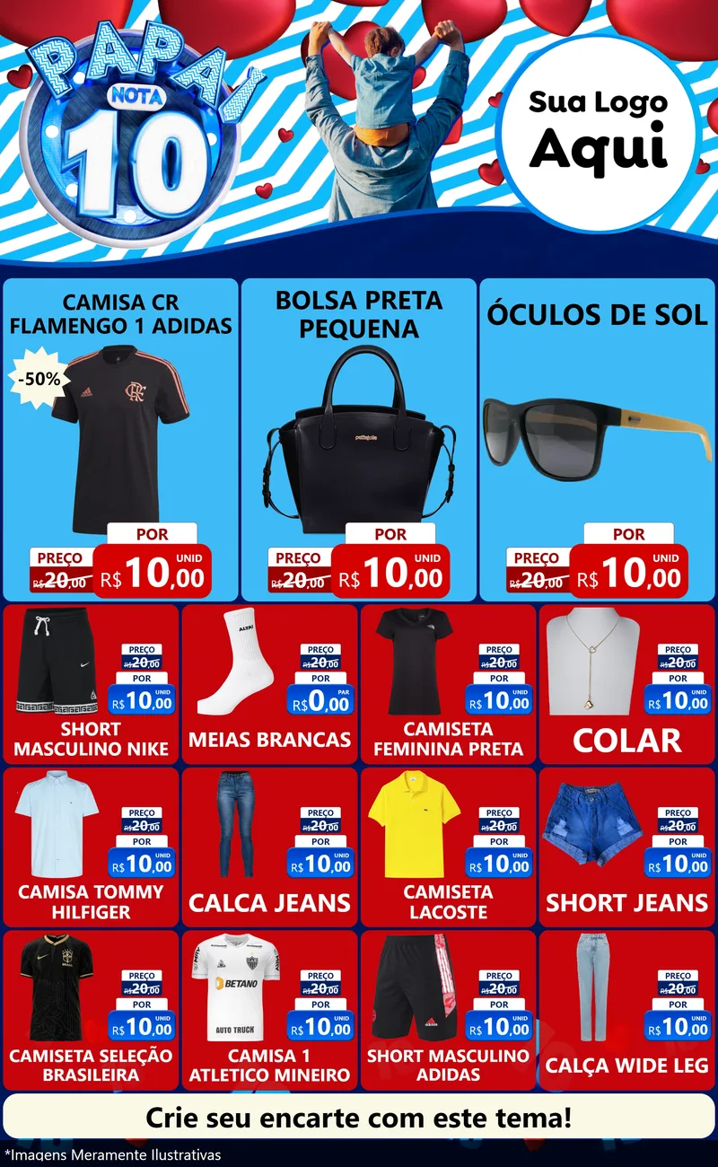 Modelo de Encarte para Encarte Grande com o tema Papai Nota 10 para Roupas e acessórios
