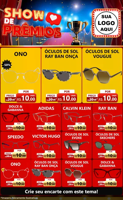 Modelo de Encarte para Encarte Grande com o tema Show de Prêmios para Óticas