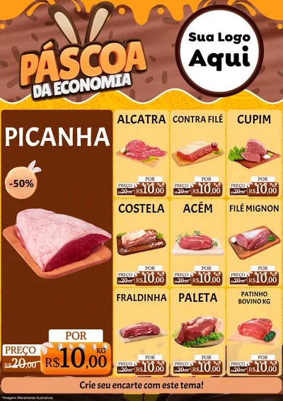 Modelo de Encarte para Encarte A4 Vertical com o tema Páscoa da Economia para Açougue