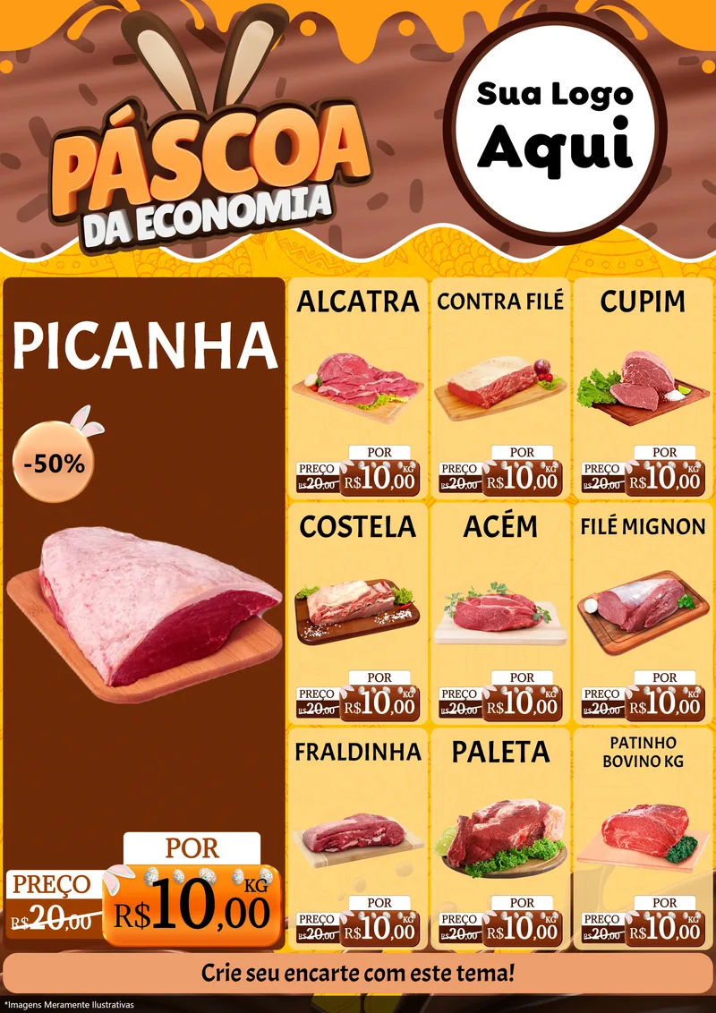 Modelo de Encarte para Encarte A4 Vertical com o tema Páscoa da Economia para Açougue