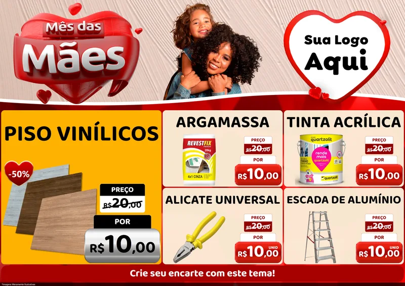 Modelo de Encarte para Encarte A4 Horizontal com o tema Mês das Mães para Material para Construção