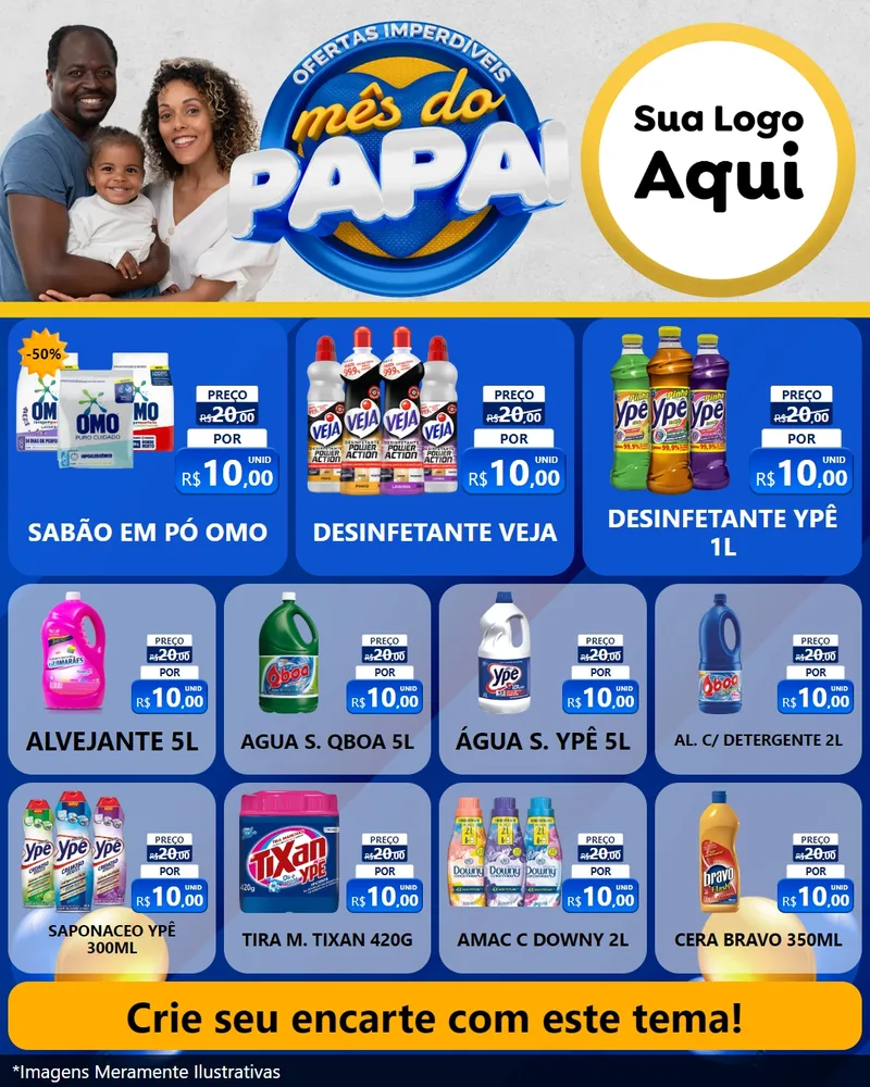 Modelo de Rede Social para Feed Instagram com o tema Ofertas Imperdíveis Mês Do Papai para Produtos de Limpeza